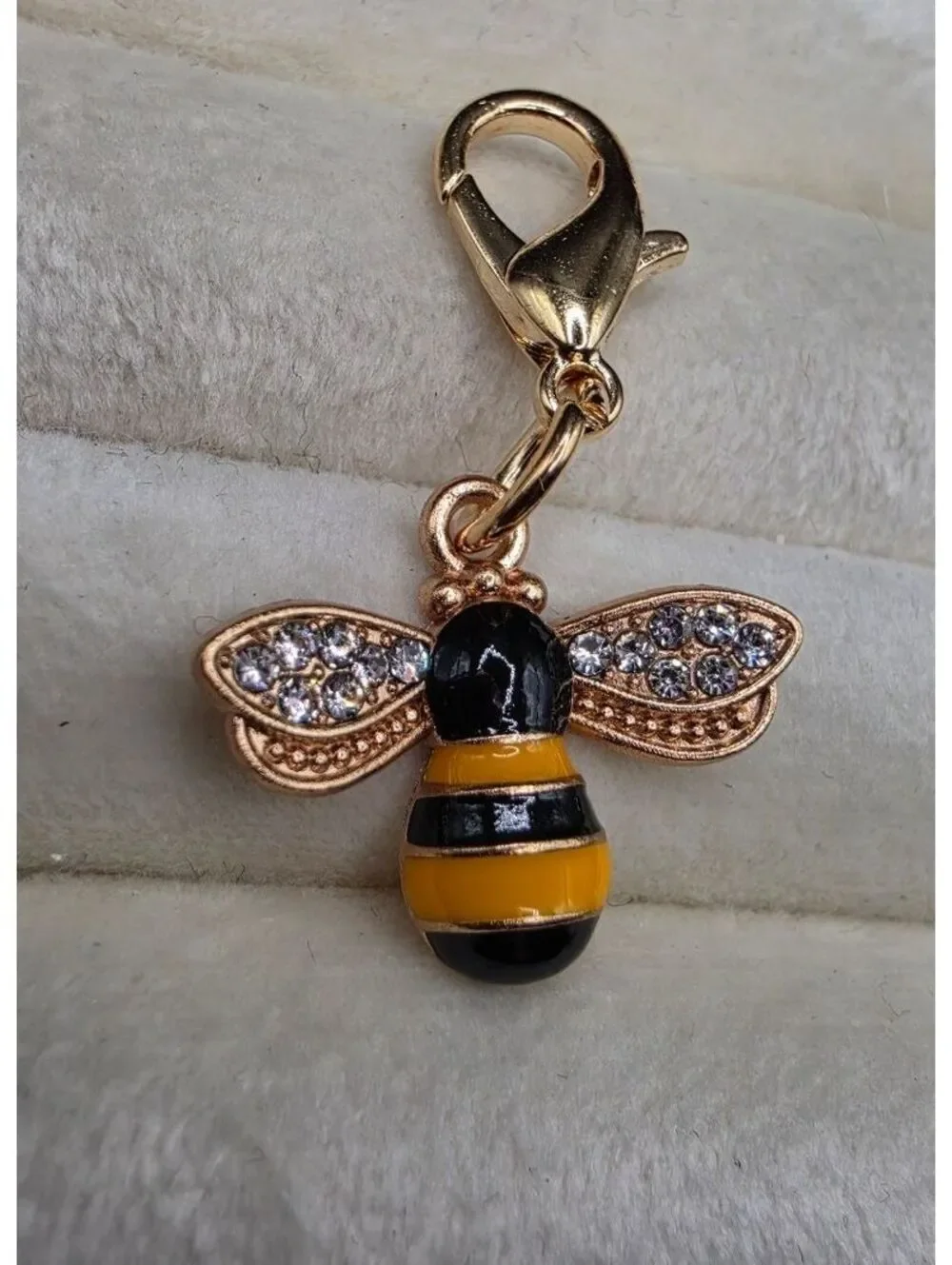 Three Gold Tone Bee Charms with Rhinestone Wings